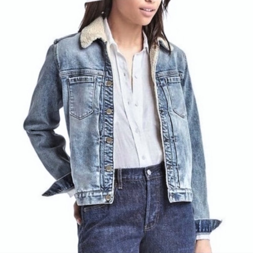 GAP acid wash denim sherpa collar jacket M